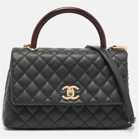 CHANEL Caviar Lizard Embossed Quilted Small Coco Handle 